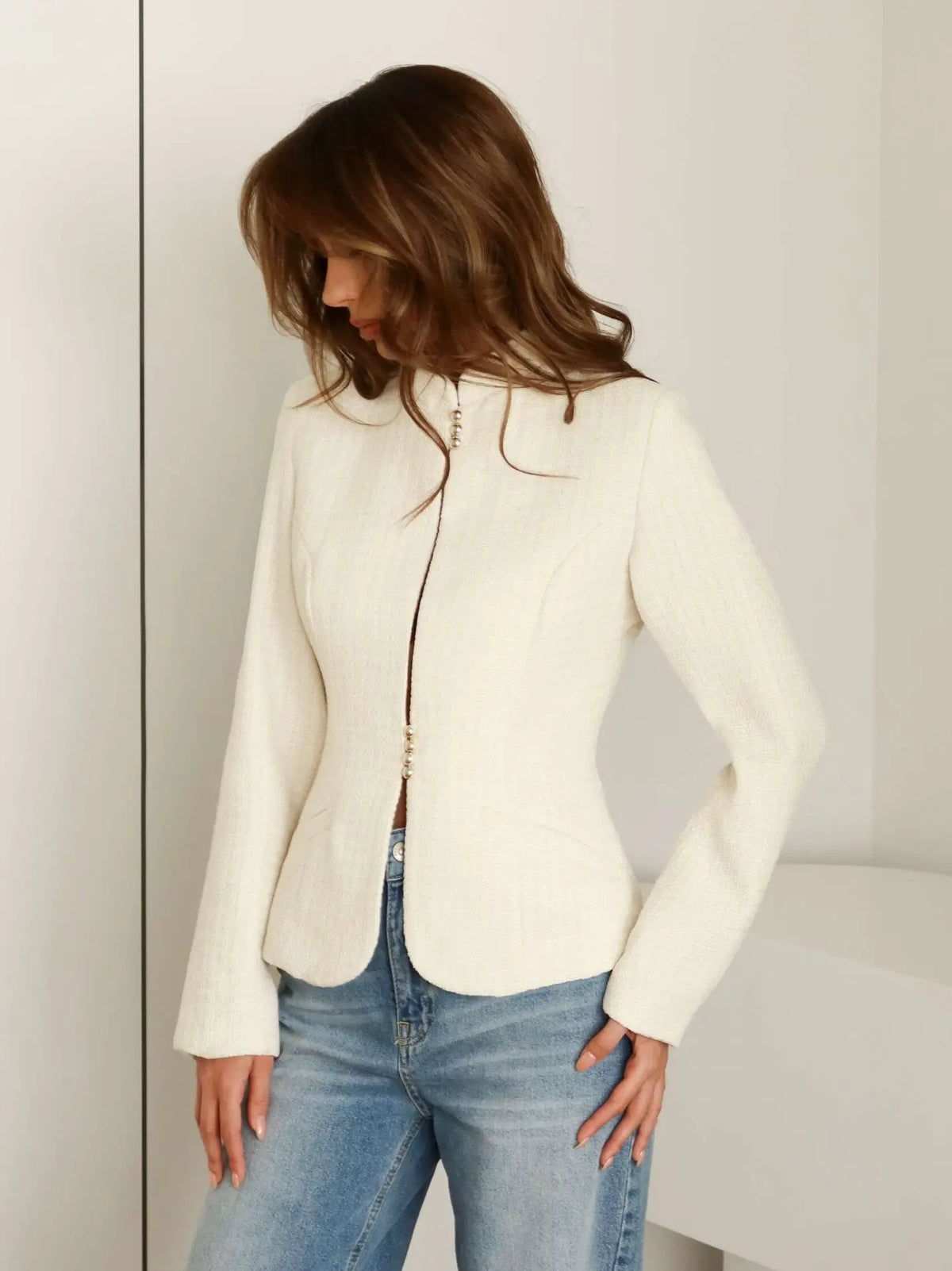 Stand-Collar Slim Blazer Jacket