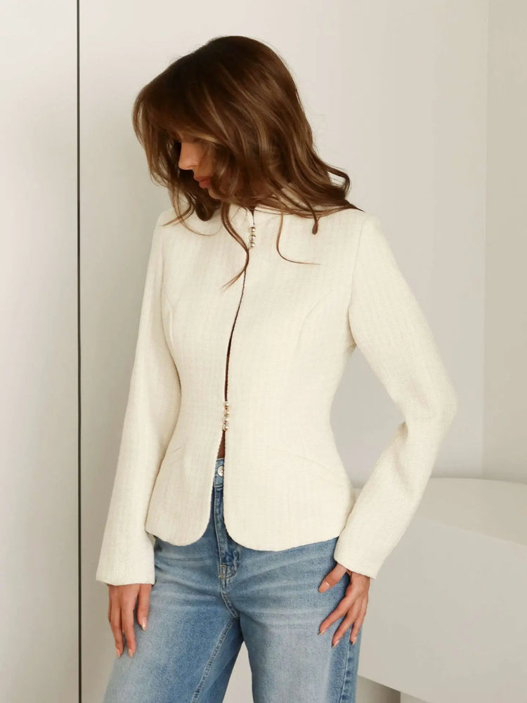 Stand-Collar Slim Blazer Jacket