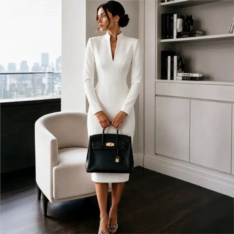 High-Waist Long-Sleeve Dress