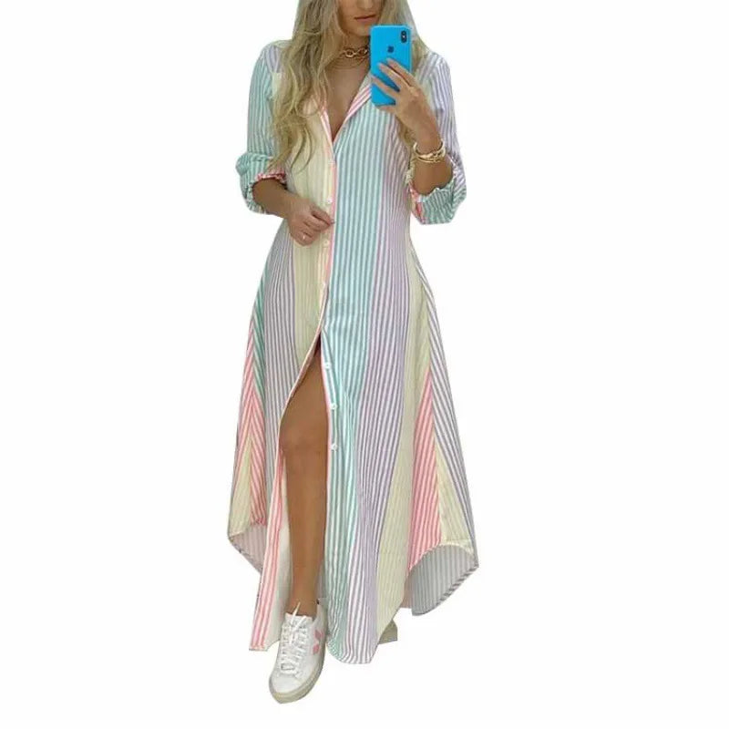 Printed Lapel Long Shirt