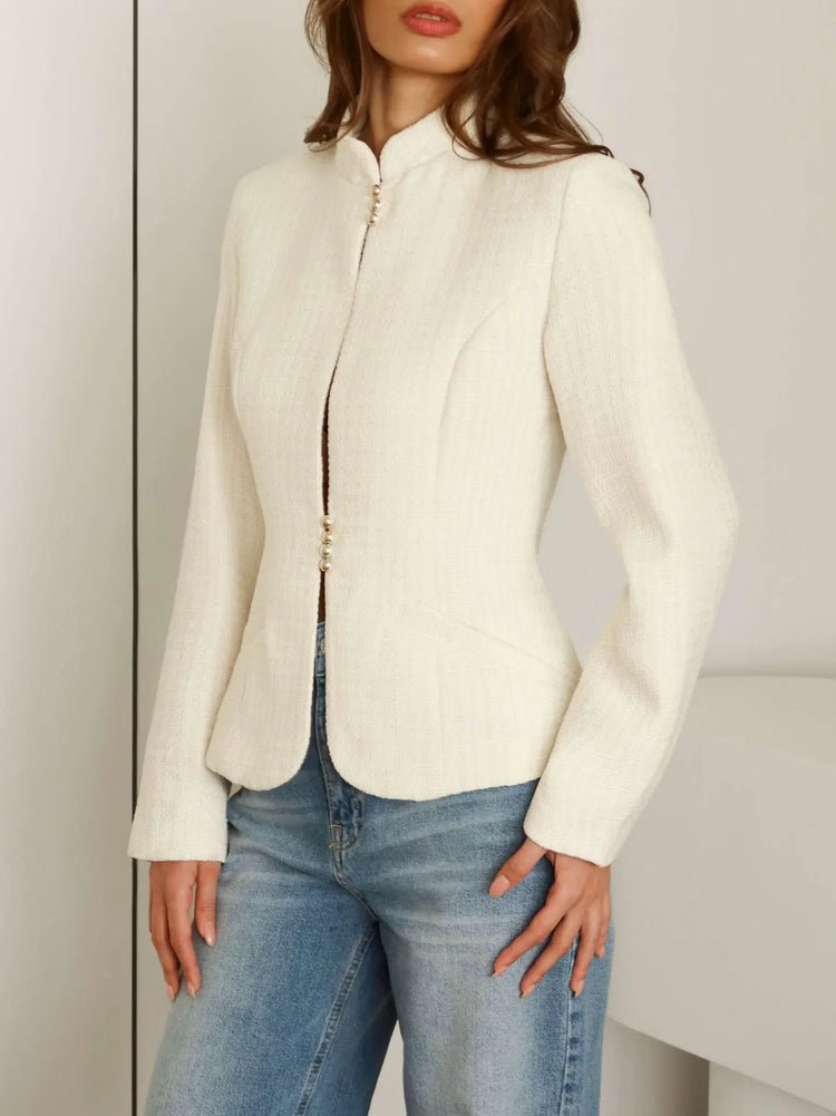 Stand-Collar Slim Blazer Jacket