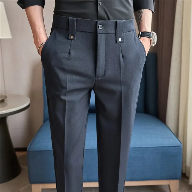 Men's Slim Elastic-Waist Suit Pants