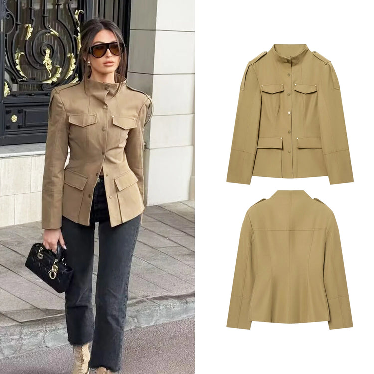 Stand-Collar Single-Breasted Jacket