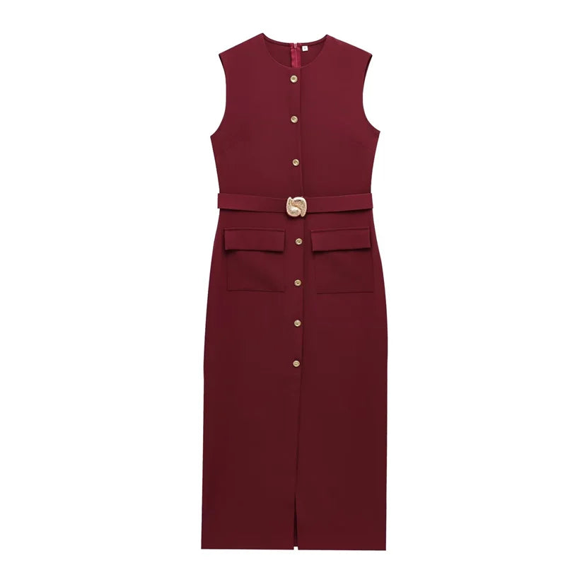 Button-Up Sleeveless Long Dress