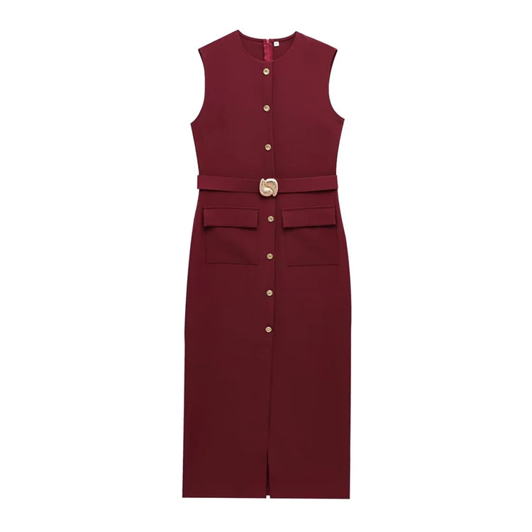 Button-Up Sleeveless Long Dress
