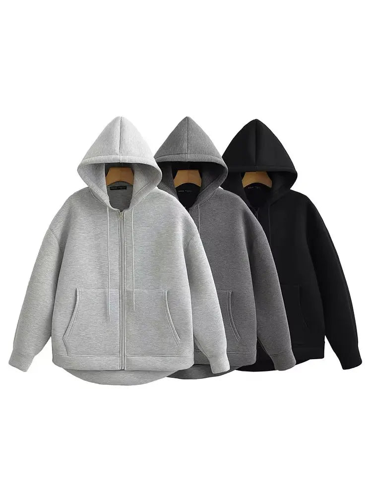 Gray Hooded Zip Jacket