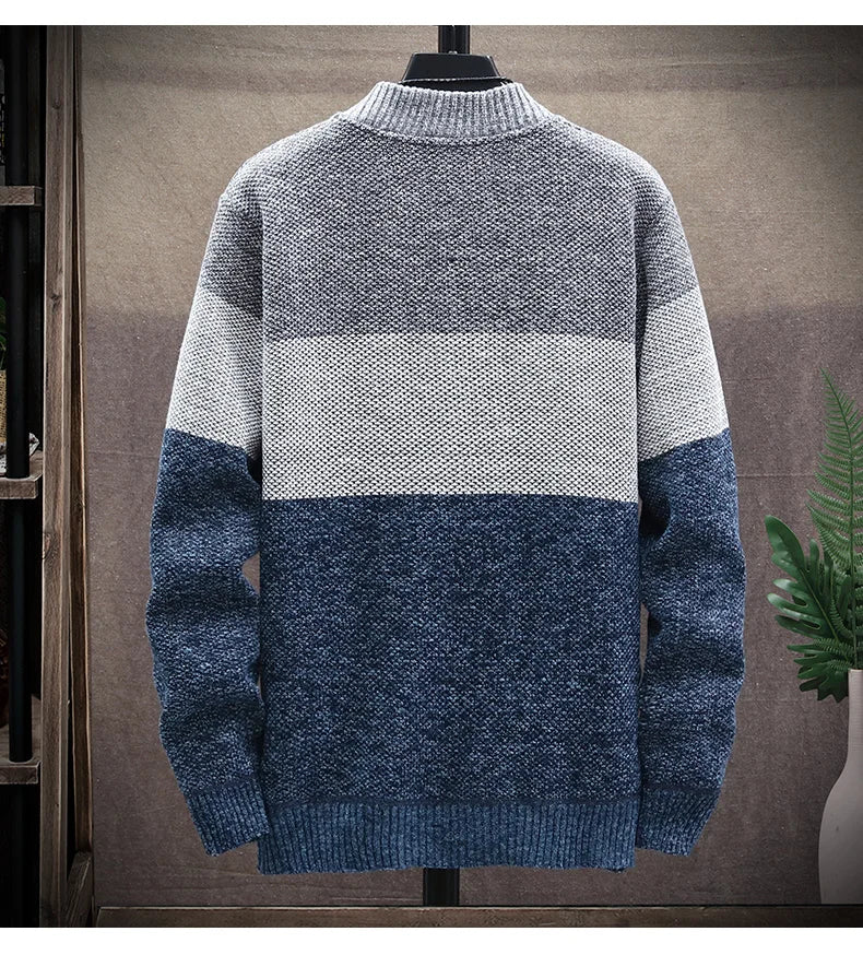 Men's Striped Zip Cardigan Sweater