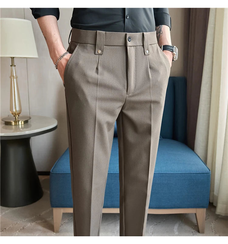 Men's Slim Elastic-Waist Suit Pants