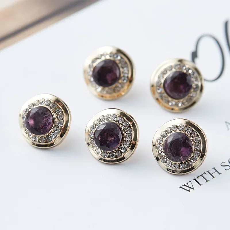 5pcs Fashionable Gemstone Buttons 11.5mm Small Luxurious Metal Shank Buttons Woman's Clothing Decorative Buttons