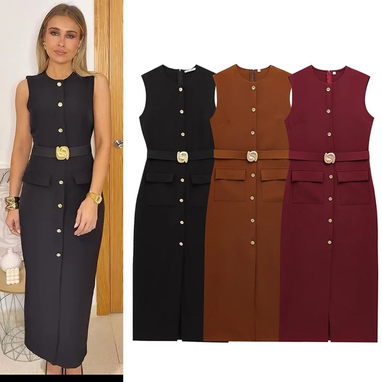 Button-Up Sleeveless Long Dress