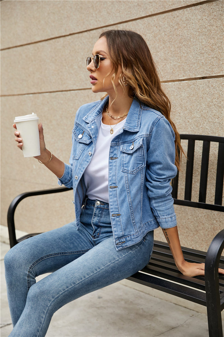 Slim Button-Front Denim Jacket