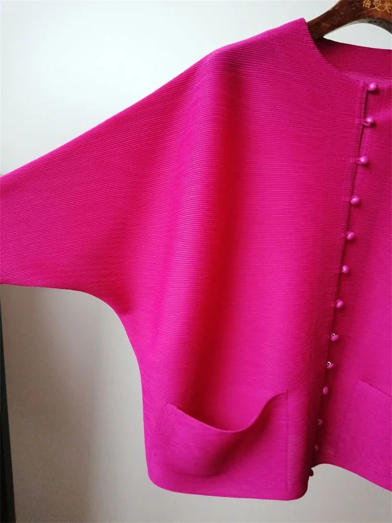 Pleated Bat-Sleeve Cropped Jacket