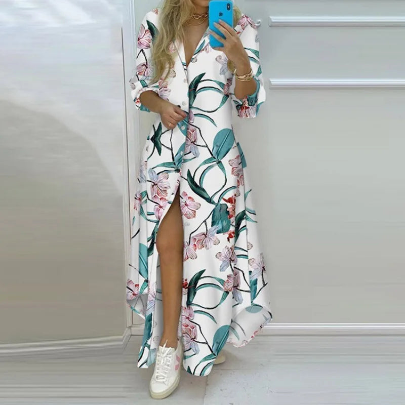Printed Lapel Long Shirt