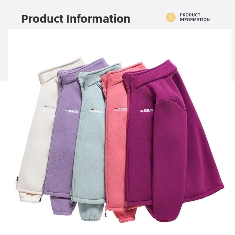 Thickened Fleece Jacket Women's Autumn Winter Casual Loose Windproof Warm Stand Collar Fleece Lined Coat for Mom Outdoor Camp...