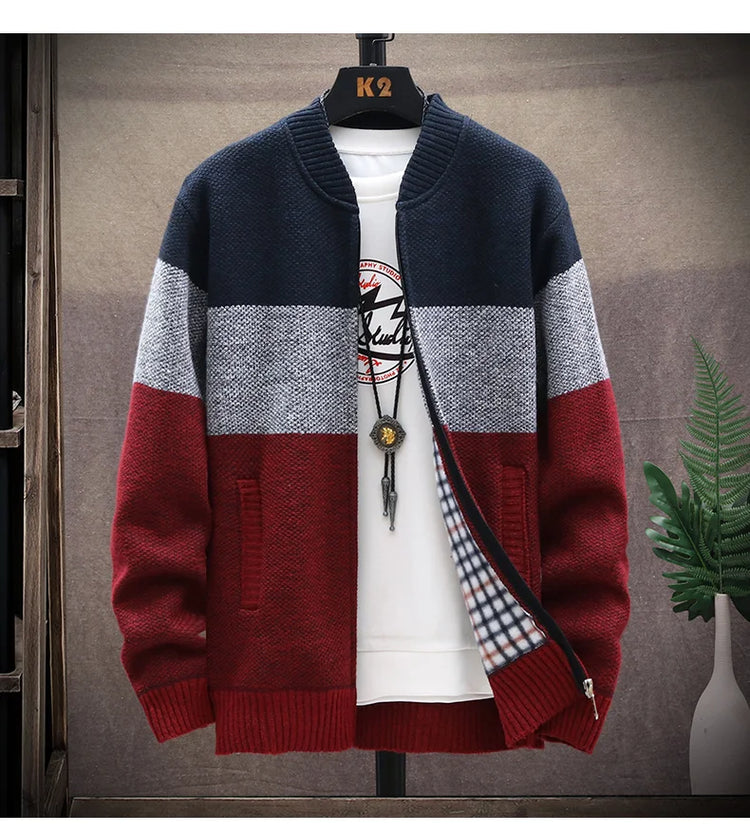 Men's Striped Zip Cardigan Sweater