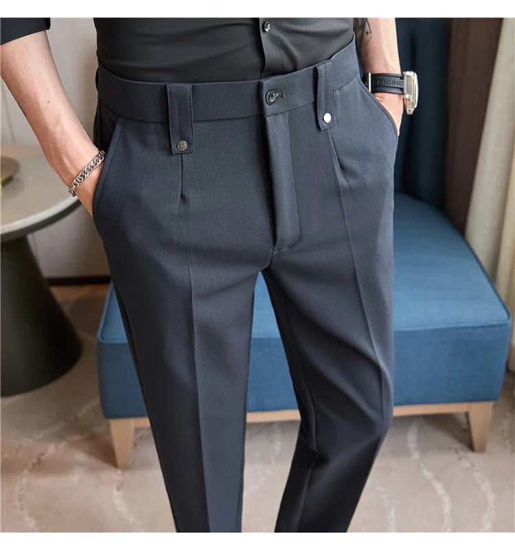 Men's Slim Elastic-Waist Suit Pants