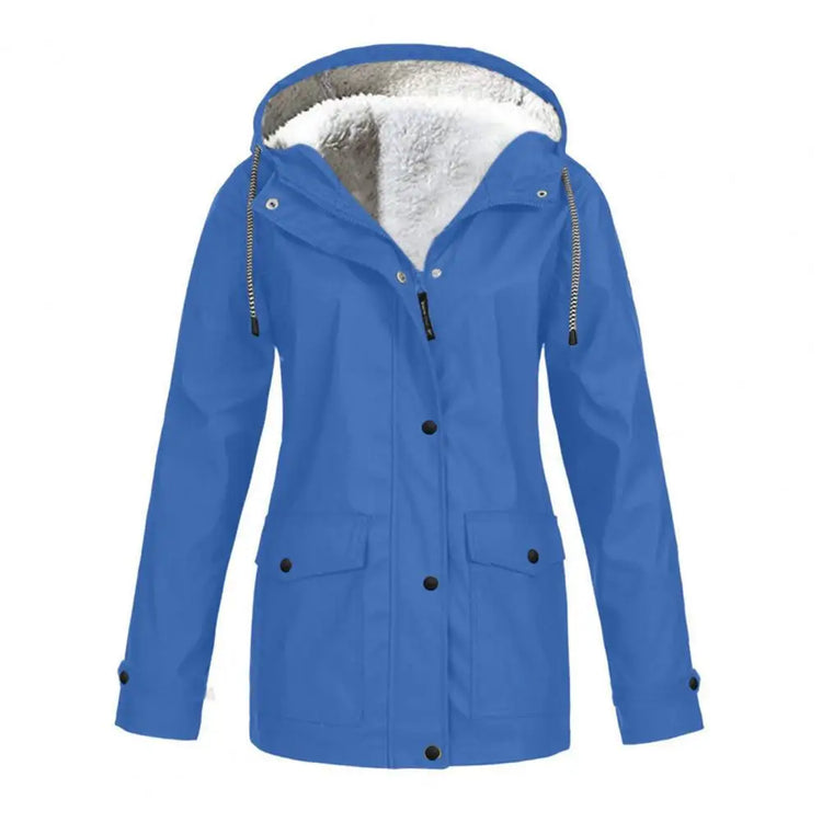 Women Hooded Down Jacket Women’s Winter Coat Fleece-lined Hooded Parka with Press Button Zipper Closure Mid-length Outerwear