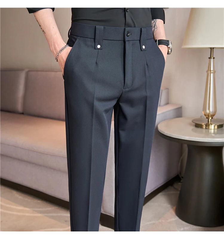 Men's Slim Elastic-Waist Suit Pants