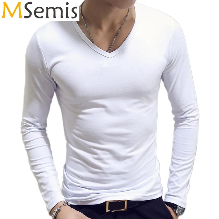 Men's Slim V-Neck Long-Sleeve T-Shirt