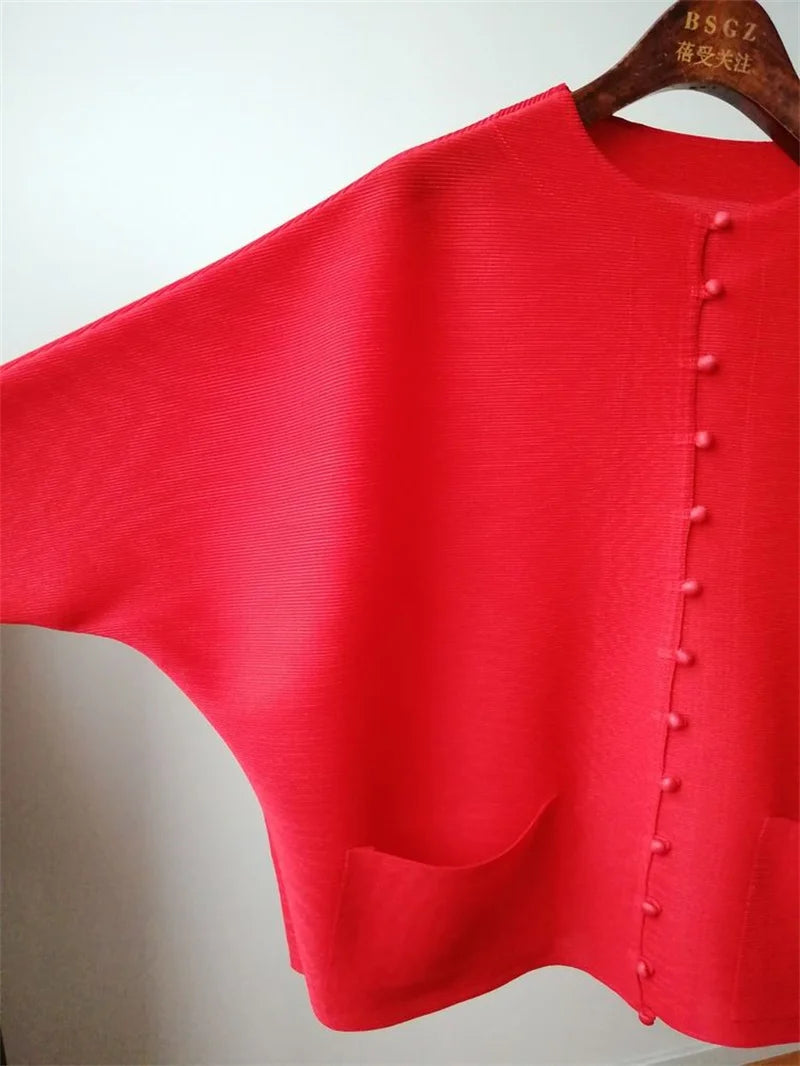 Pleated Bat-Sleeve Cropped Jacket