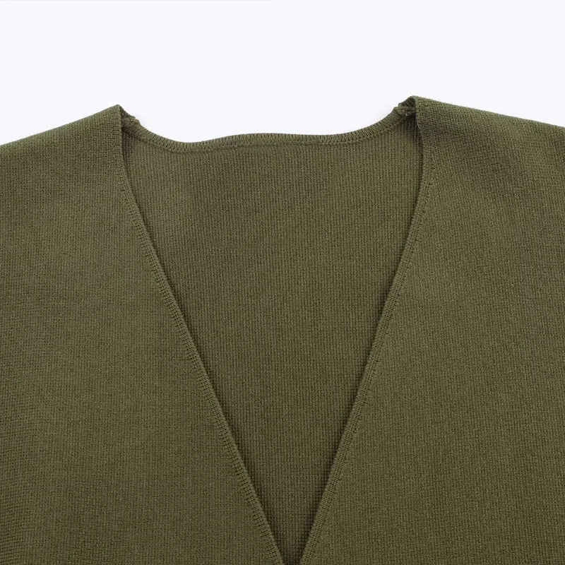 Tie-Waist V-Neck Knit Cardigan