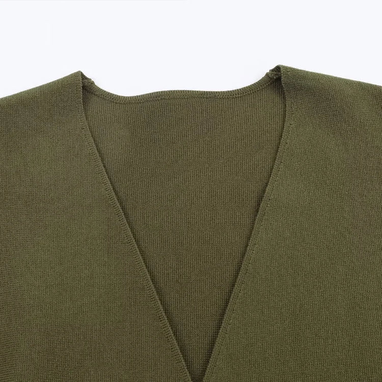 Tie-Waist V-Neck Knit Cardigan
