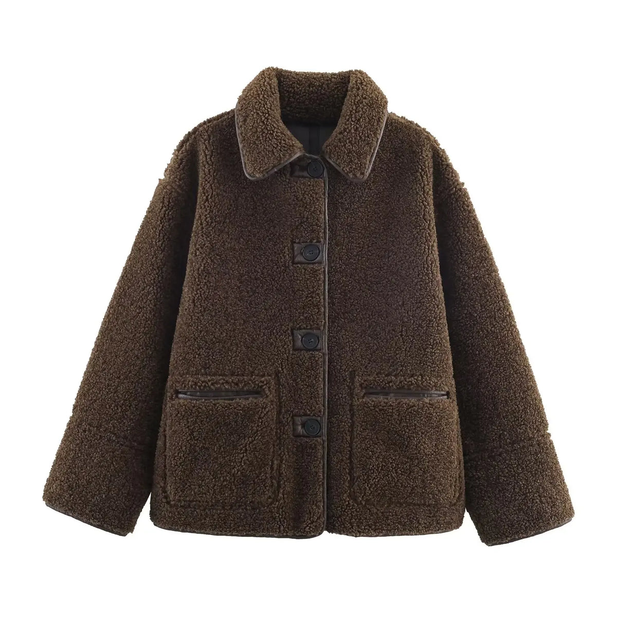 HH Woman Fashion Casual Street Style Jackets Women Lapel Single Breasted Pocket Decoration Coat Long Sleeve Winter Warm Jacket