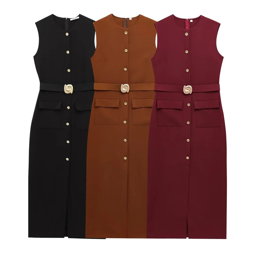 Button-Up Sleeveless Long Dress