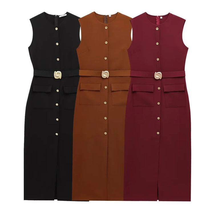 Button-Up Sleeveless Long Dress