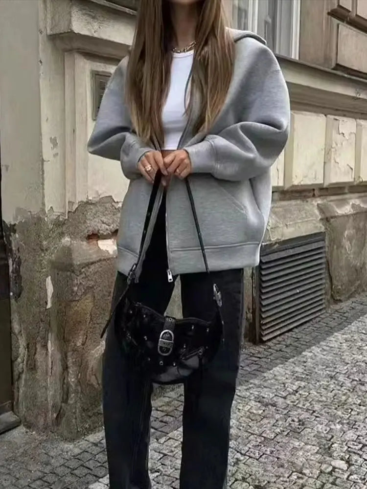 Gray Hooded Zip Jacket