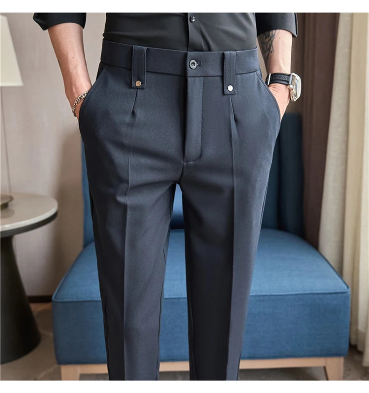 Men's Slim Elastic-Waist Suit Pants