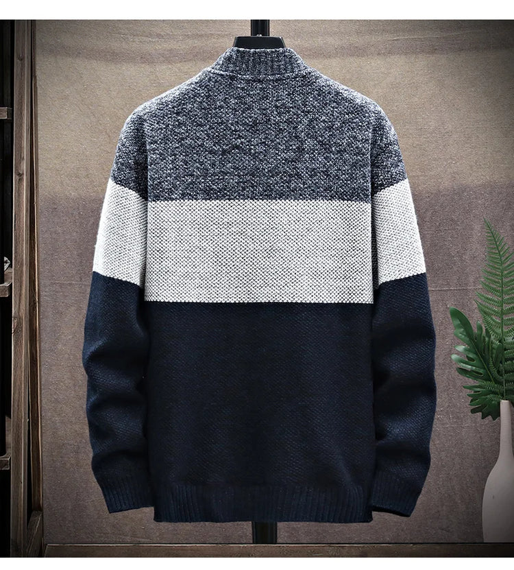 Men's Striped Zip Cardigan Sweater