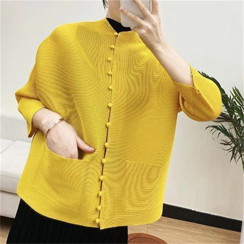 Pleated Bat-Sleeve Cropped Jacket