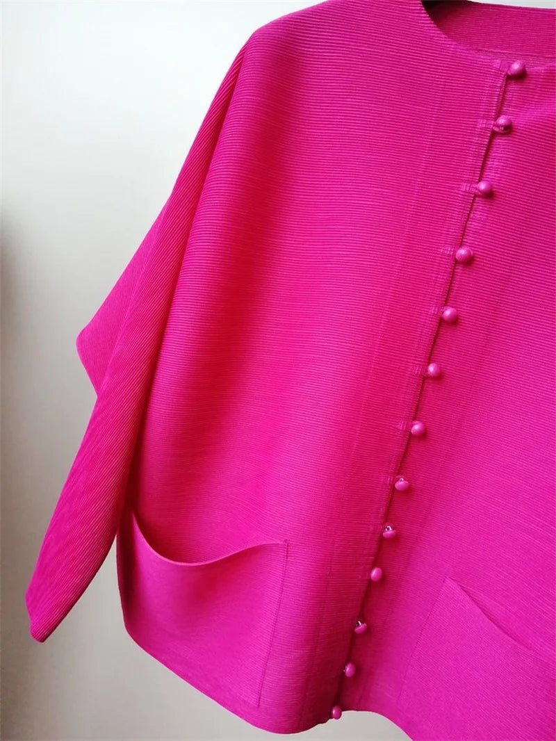 Pleated Bat-Sleeve Cropped Jacket