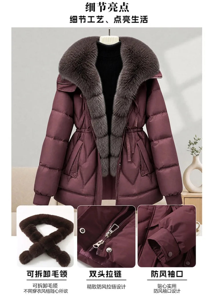 Women's Down Cotton Jacket Winter Coat Large Fur Collar Warm Mid Long Cotton Padded Jacket Female Outerwear Puffer Mujer Coats