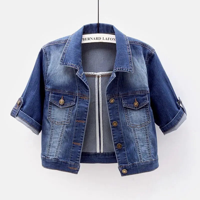 Denim Jacket Women 2023 Three Quarter Sleeves Jean Jacket Woman  Comfortable Denim Coat Chaqueta Vaquera Mujer Veste Jeans Femme