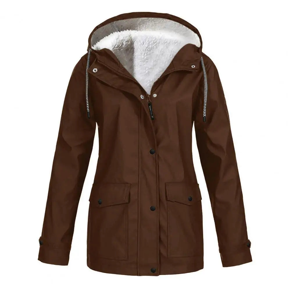 Women Hooded Down Jacket Women’s Winter Coat Fleece-lined Hooded Parka with Press Button Zipper Closure Mid-length Outerwear