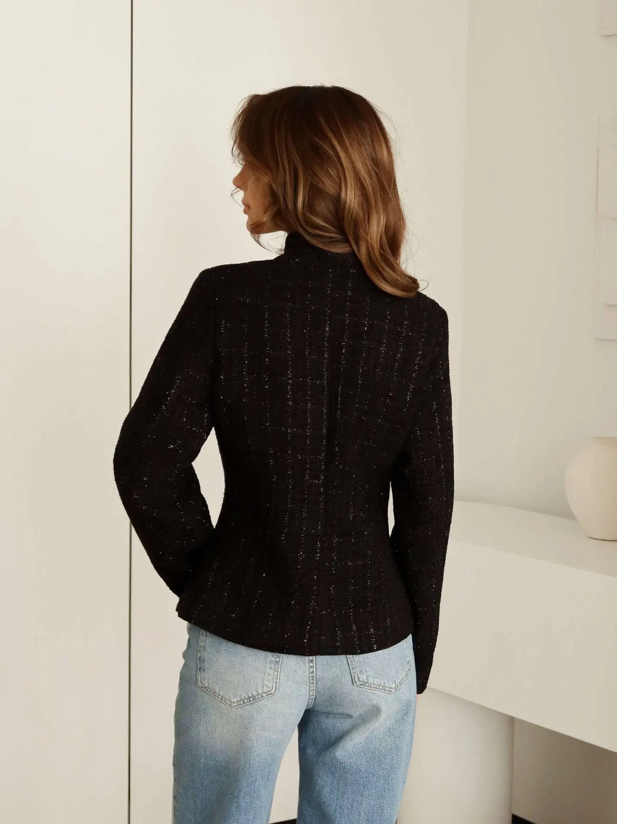 Stand-Collar Slim Blazer Jacket