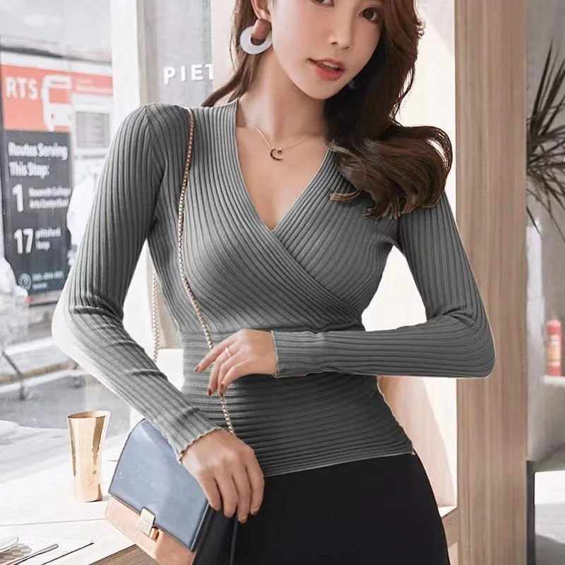Deep V-Neck Slim Sweater