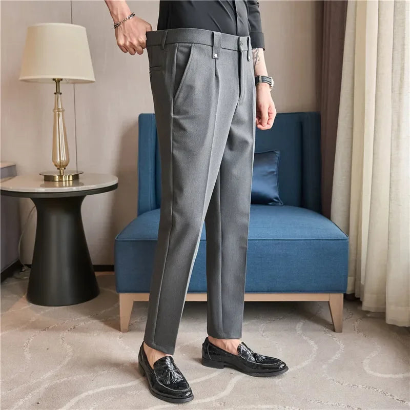 Men's Slim Elastic-Waist Suit Pants