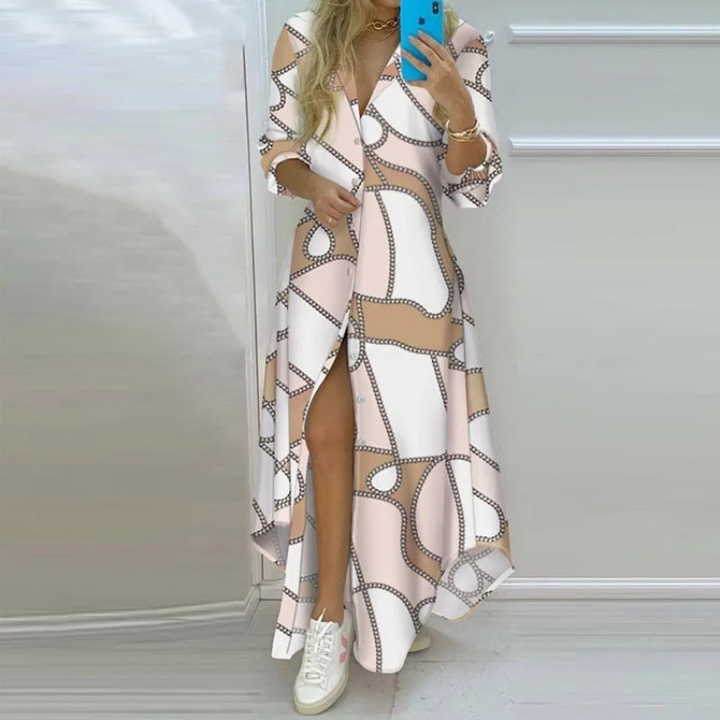 Printed Lapel Long Shirt