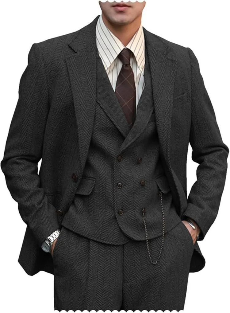 Men's Herringbone Three-Piece Suit