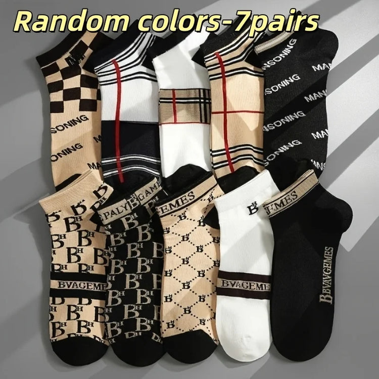 Unisex Letter-Print Sports Socks, 7 Pairs