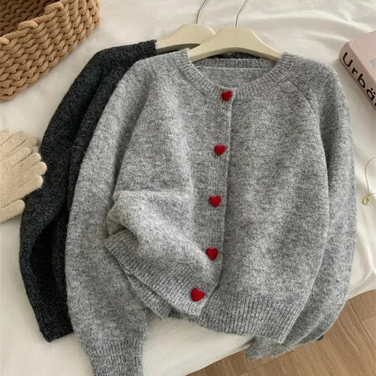 Heart-Button Knit Cardigan