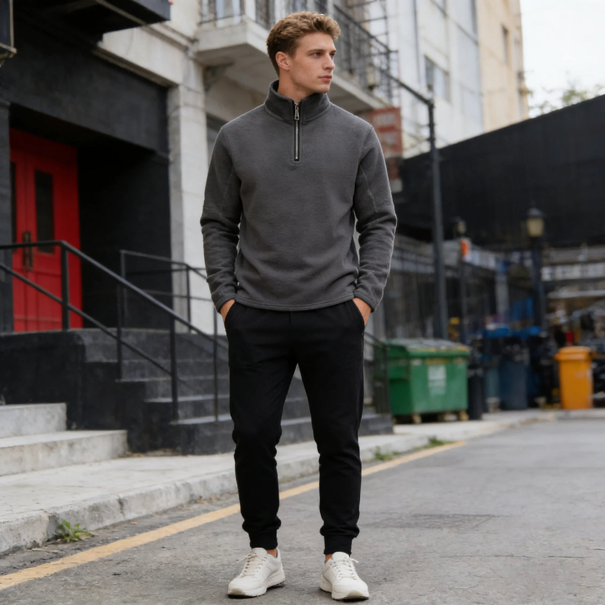 Men's Zip-Neck Fleece Hoodie Sweatshirt