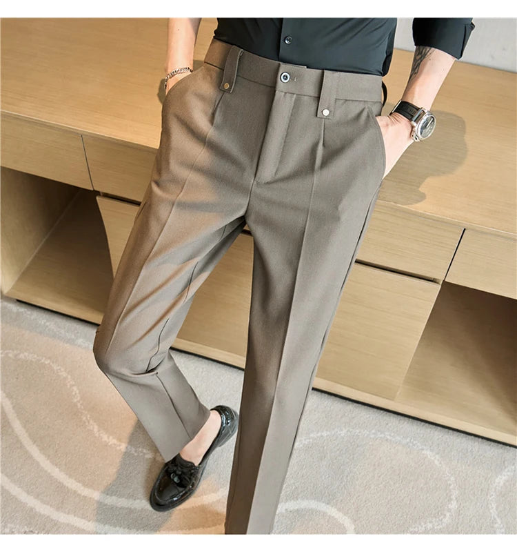 Men's Slim Elastic-Waist Suit Pants