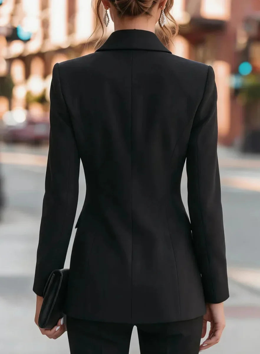 Women's Jacket 2026 New Women's Formal Blazer Jacket Shawl Lapel Deep V Neck Shoulder Pad Long Sleeve Slim Office Business Coat