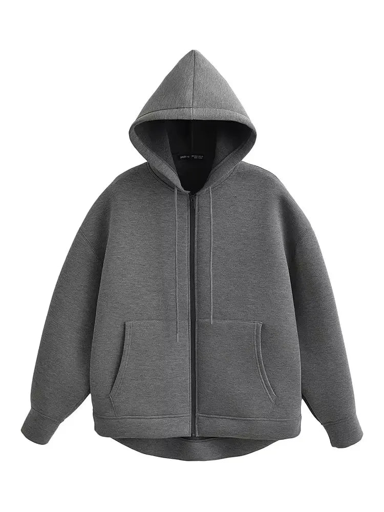 Gray Hooded Zip Jacket