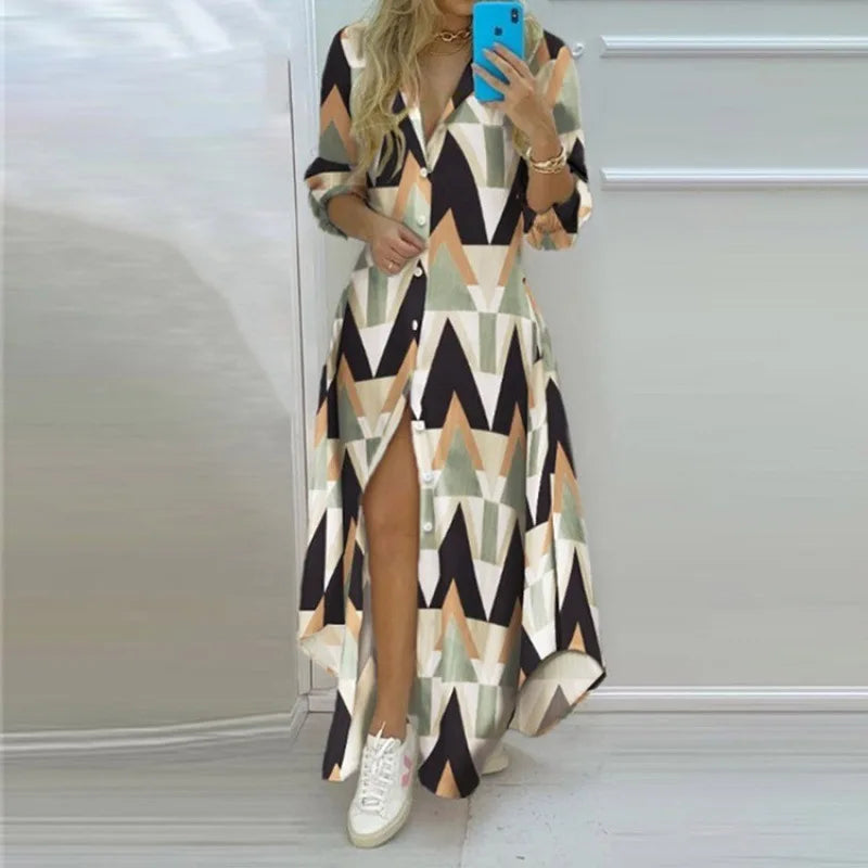 Printed Lapel Long Shirt