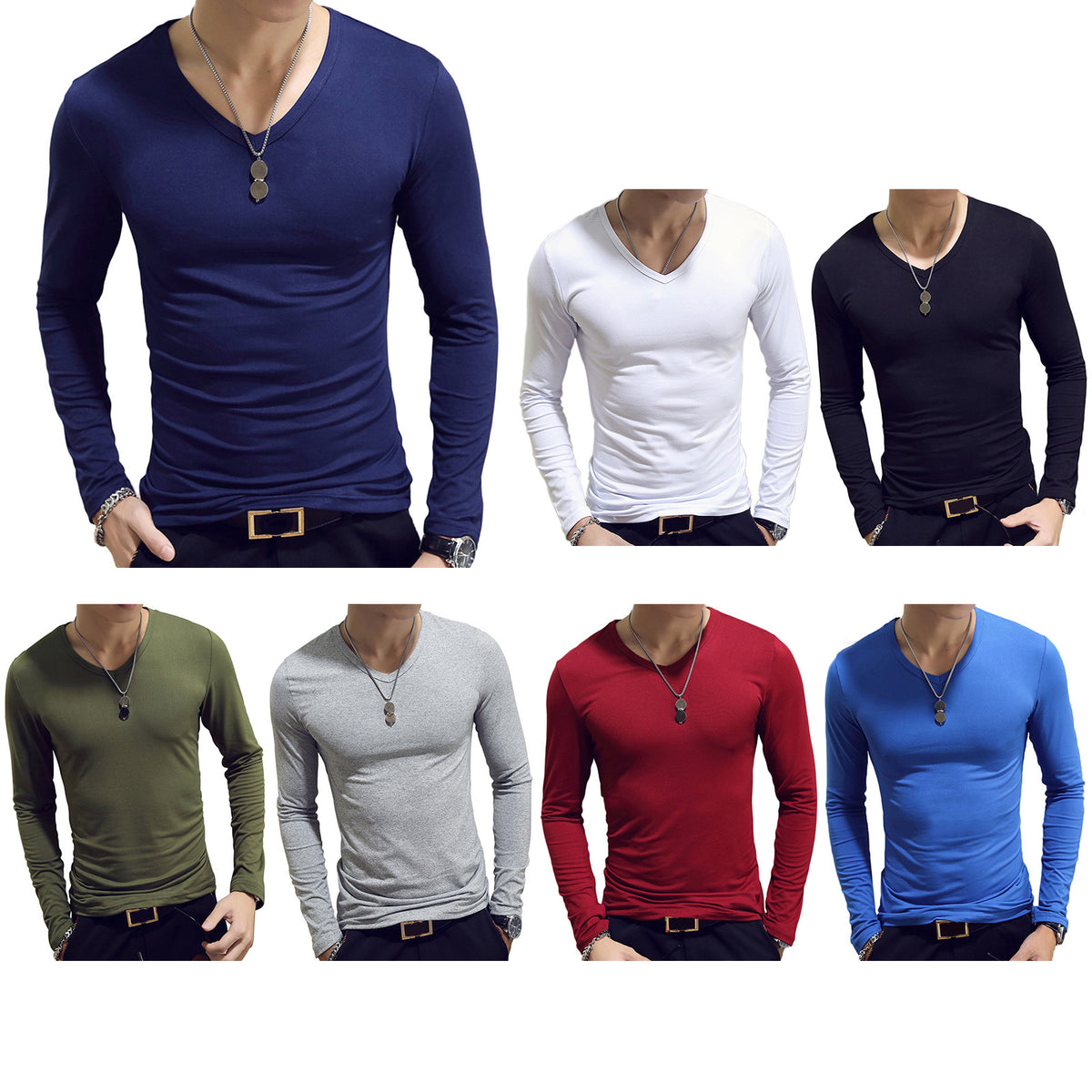 Men's Slim V-Neck Long-Sleeve T-Shirt